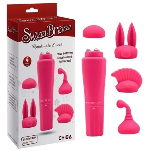 Вибромассажер CHISA с 4 насадками Quadruple Sweet Pink