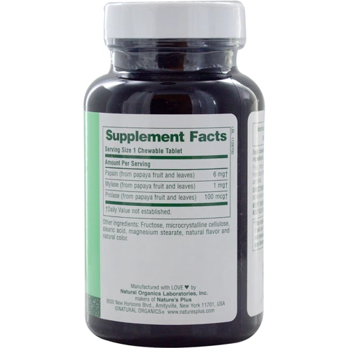 Natures Plus Papaya Enzyme 180 chewables Ферменты папайи: Тип Пищеварительные ферменты
