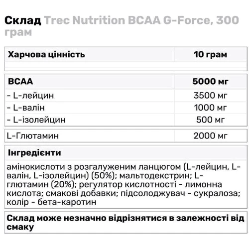 Аминокислота для спорта Trec BCAA G-Force 300 g/30 servings/ Lemon-Grapefruit: Вкус Лимон, Грейпфрут