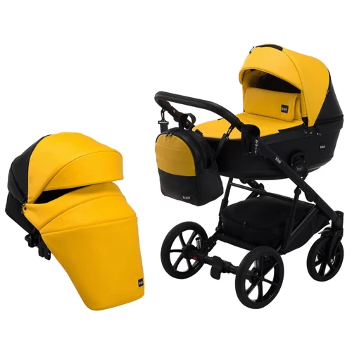 Коляска 2 в 1 Bair Kiwi кожа 100% BK-63/15 желтый - черный фото 10
