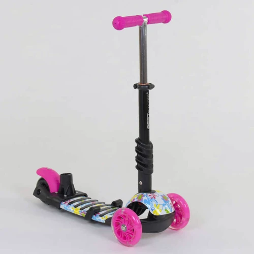 Самокат 5в1 Best Scooter, PU колеса, підсвічування коліс, Абстракція Pink / Black (74069): Конструкція рами цільна