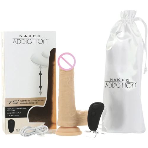 Фаллоимитатор с ротацией и пульсацией Naked ADDICTION The Freak 7,5″ Rotating & Thrusting Vibrating Dong, пульт ДУ