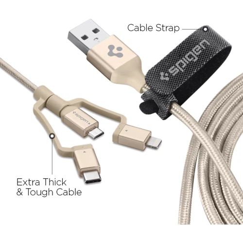 Кабель Spigen USB Cable to Lightning/microUSB/USB-C Essential C10i3 1.5m Gold (000CB23018) фото 4