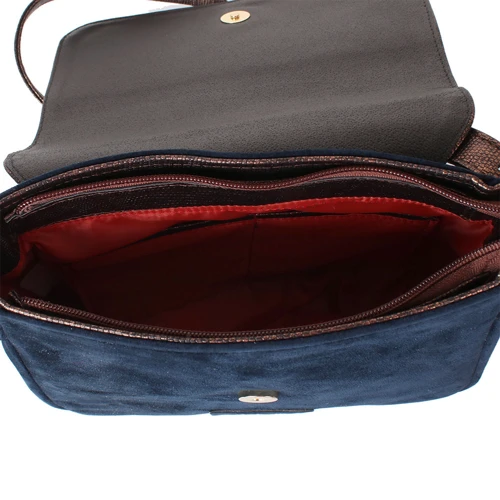 Женская сумка почтальонка Laskara темно-синяя (LK10189-bronze-navy): Пол Женский