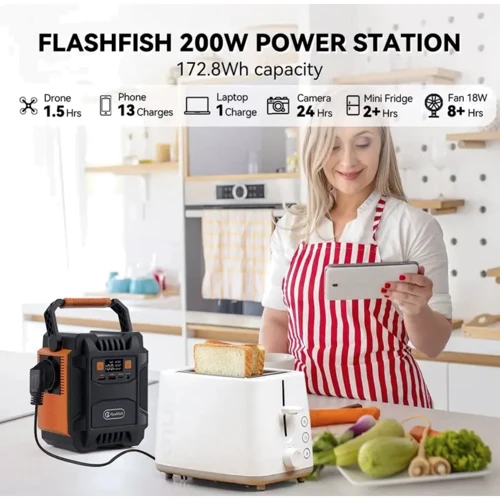 Зарядная станция FlashFish A201 172Wh 200W: Выходы потребителей USB-C, USB-A, 220V