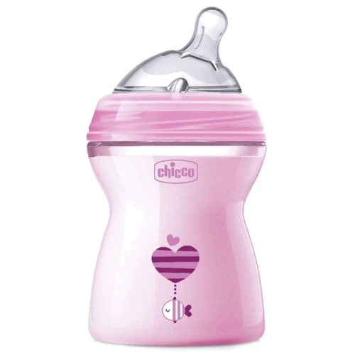 Пляшка пластикова Chicco Natural Feeling 250мл. соска силіконова 2+ середній потік (рожева) (80825.11)