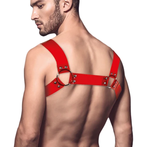 Мужская портупея на грудь Feral Feelings - Bulldog Harness Red Trasparent