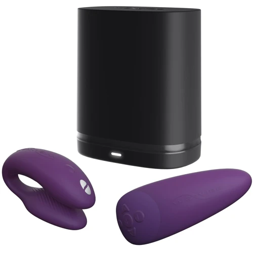 Смарт-вібратор для пар We-Vibe Chorus Purple, сенсорне керування вібраціями стисненням пульта