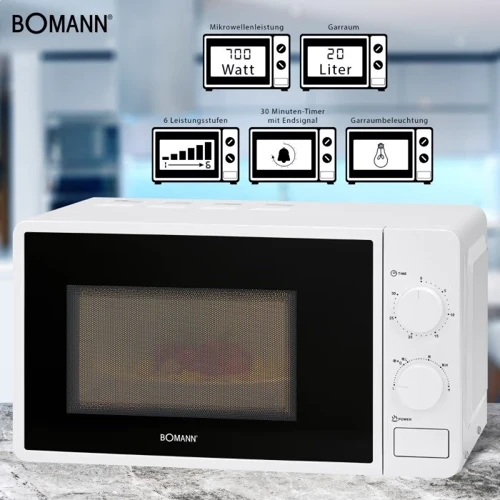 Мікрохвильова піч Bomann MW 6014 CB white: Потужність мікрохвиль, Вт 700
