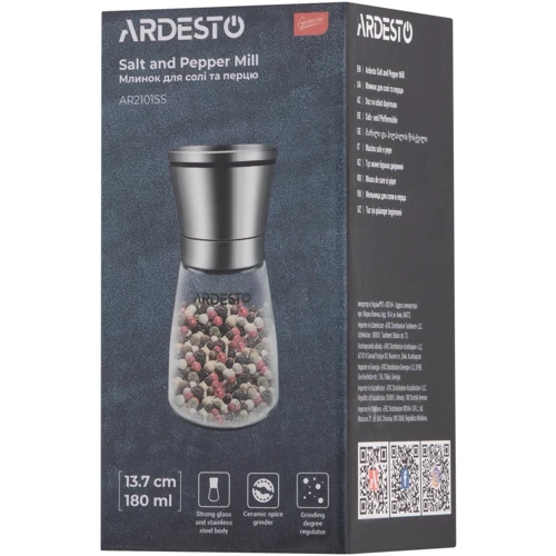 Набор для специй Ardesto Gemini Мельница для соли и перца нержавеющая сталь 180 мл (AR2101SS)