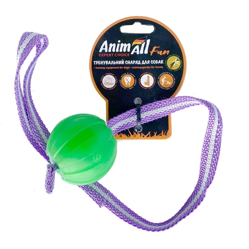 М'яч для собак AnimAll Fun тренувальний із шлейкою 6 см зелений