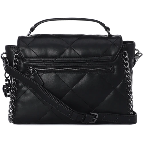 Женская сумка-сэтчел Guess Khatia Top Handle Flap черная (HWQM8381200-BLA): Фактура Стеганая, Матовая, Зернистая