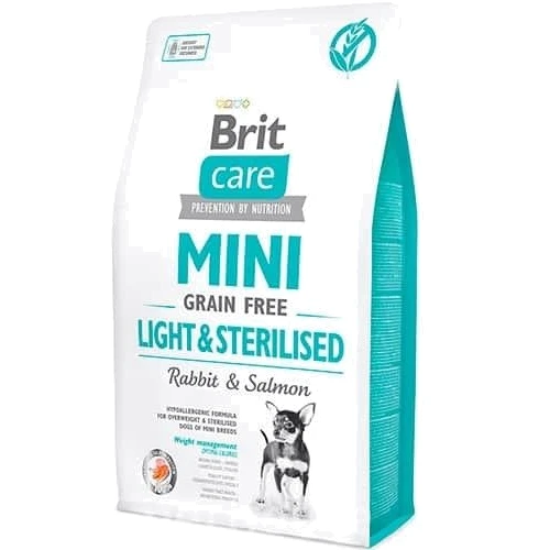 Сухой корм Brit Care Mini GF Light and Sterilised для стерилизованных собак малых пород и чрезмерным весом Кролик и лосось 2 кг + 3 паучи 85 г (2700000049433)