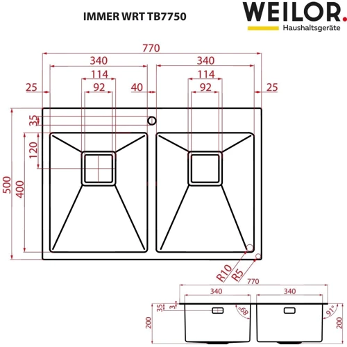 Weilor IMMER WRT 7750: Отвір під змішувач немає
