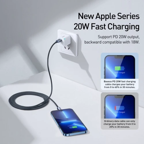 Кабель Baseus Cable USB-C to Lightning Crystal Shine 20W 2m Black (CAJY000301): Довжина 2 м
