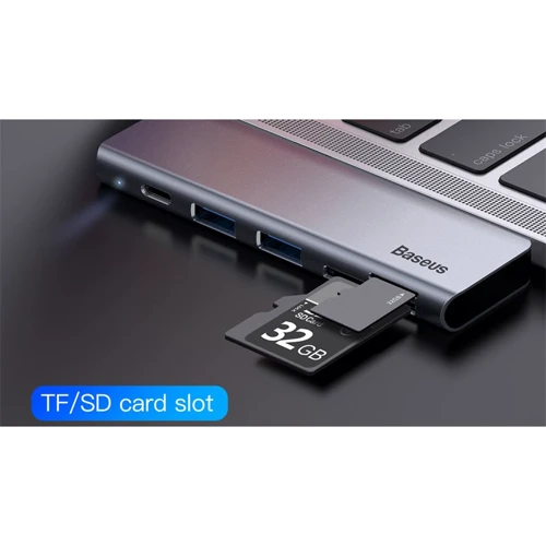 Адаптер Baseus Adapter USB-C to 2xUSB3.0+USB-C+microSD+SD HUB Grey (CAHUB-K0G) фото 5