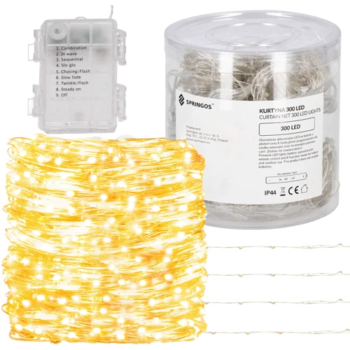 Гирлянда водопад (штора) на батарейках Springos 3 x 3 м 300 LED CL0183 Warm White фото 5