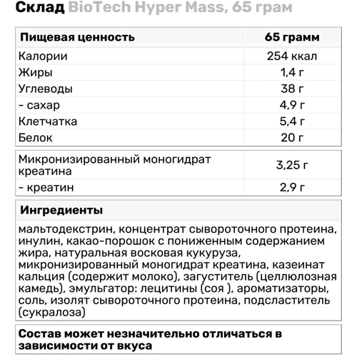 Гейнер BiotechUSA Hyper Mass 2270 g /34 servings/ Salty Caramel: Вкус Соленая карамель