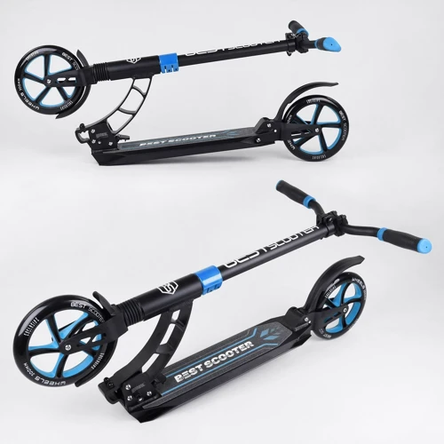Самокат двоколісний Best Scooter з PU колесами і 2 амортизаторами Black / Blue (100073): Тип коліс литі