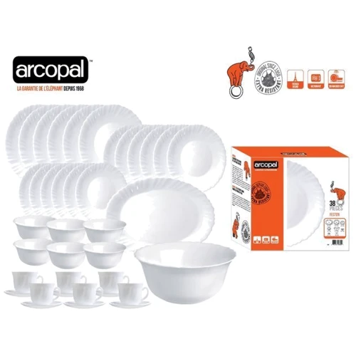Столовый сервиз ARCOPAL Feston white 38 пр. (L5301): Количество предметов в наборе 38