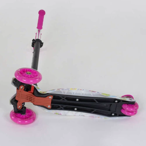 Самокат детский пластмассовый с алюминиевой трубкой руля + 4 колеса Pink/White (74466): Тип колес литые