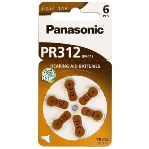 Panasonic PR312 / PR41 bat(1.4B) Zinc Air 6шт (PR-312/6LB)