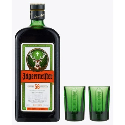 Ликер Jagermeister 0.7л + 2 зеленые рюмки 20мл