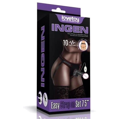 Cтрапон с вибрацией LoveToy Ingen Easy Strapon Set 7.5" With Balls Black