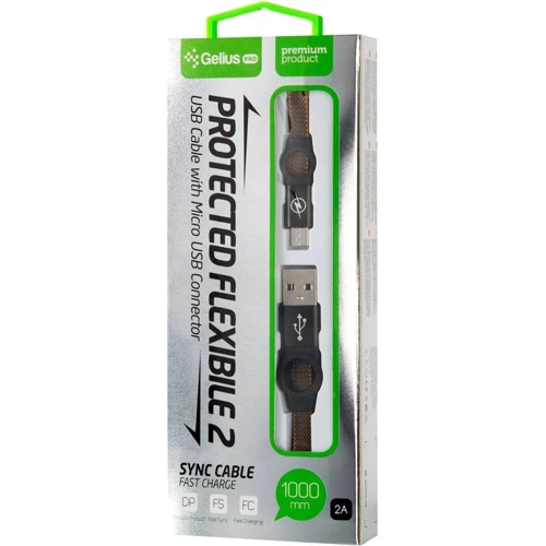 Кабель Gelius USB Cable to microUSB Pro Flexible 2 1m Black (GP-UC07m): Тип USB Cable - microUSB