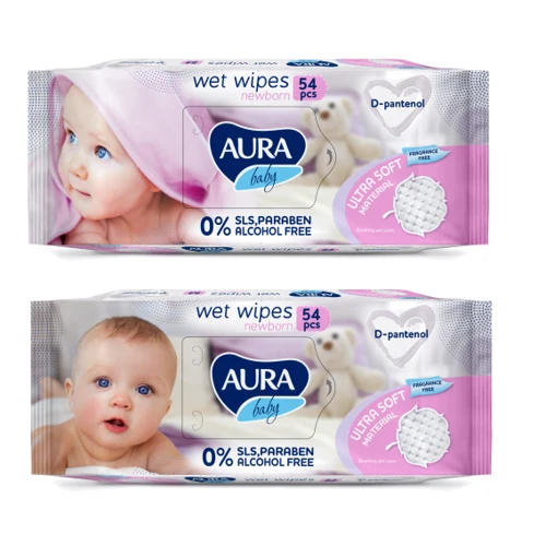 AURA Baby Детские влажные салфетки Baby с D-пантенолом 54 шт.