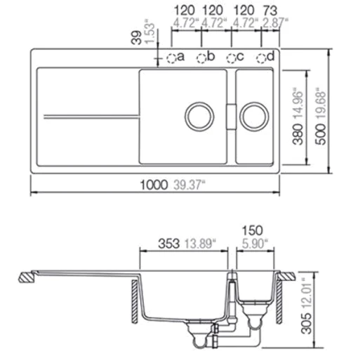 Кухонная мойка SCHOCK HORIZONT D150 Stone-88 (52086088): Форма Прямоугольная