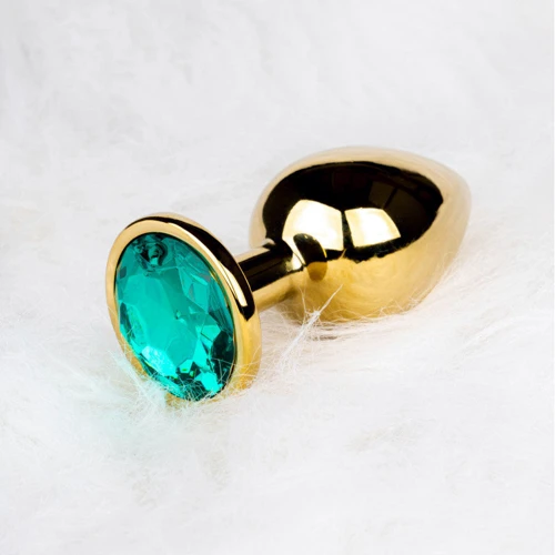 Металлическая анальная пробка Ouch! Heart Gem Gold - Emerald Green, М