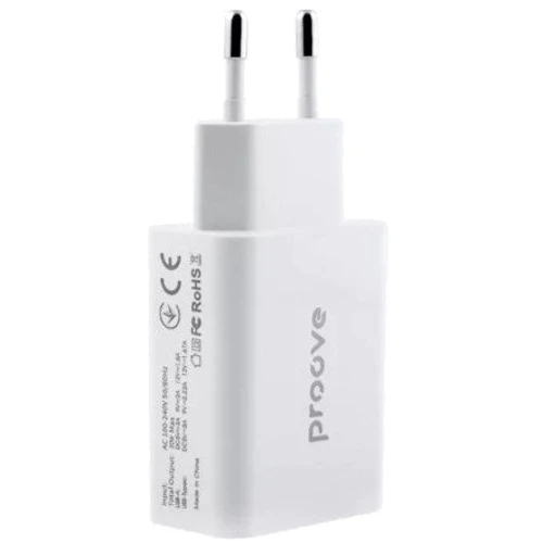 Зарядний пристрій Proove Wall Charger USB-C+USB Rapid 20W White (WCRP20110002): Кількість USB-портів 2