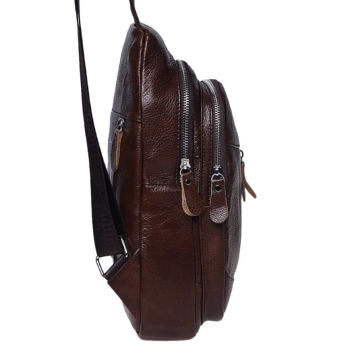 Мужская сумка-слинг Borsa Leather коричневая (K1318-brown): Фактура Зернистая, Матовая