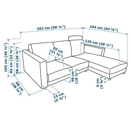Трехместный диван c шезлонгом ІКЕА Vimle Hallarp (s49399121) фото 3