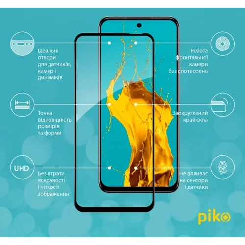 Piko Tempered Glass Full Glue Black for Infinix Hot 50i: Тип защитное стекло