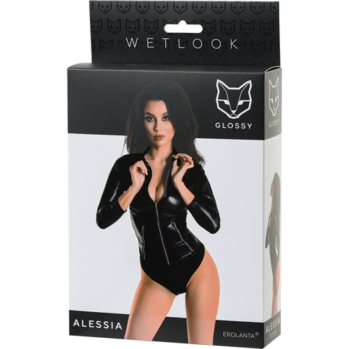 Боди Glossy Wetlook Alessia на молнии, S (black)