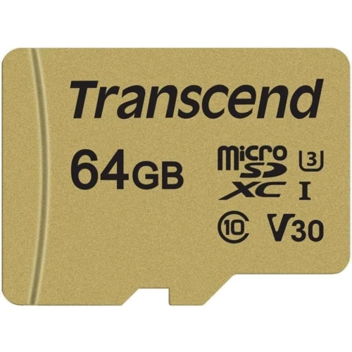 Карта памяти Transcend 64GB microSDXC Class 10 UHS-I U3 V30 + adapter (TS64GUSD500S)