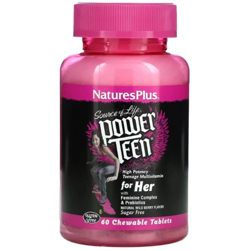 Nature's Plus Power Teen Hers Chewable Мультивітаміни для дівчаток-підлітків 60 жувальних таблеток