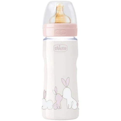 Бутылочка для кормления пластиковая Chicco Original Touch с латексной соской 4м+ 330 мл Розовая (27634.10): Материал пластик