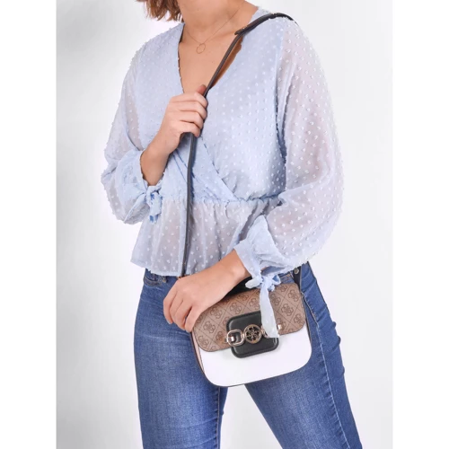 Женская сумка через плечо Guess Hensely Mini Cnvrtbl Xbdy Flap Multi коричневая (HWSG8113780-LAM): Фактура Зернистая, Матовая