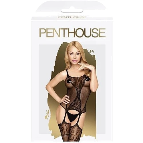 Бодистокинг с силуэтным рисунком и имитацией подвязок Penthouse - Miss Curvy Black S/L
