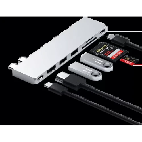 Адаптер Satechi Adapter Dual USB-C to 2xUSB-C+2xUSB+HDMI+SD Silver (ST-HUCPHSS): Дополнительные разъемы SD+TF Card, HDMI, USB OTG, USB-C
