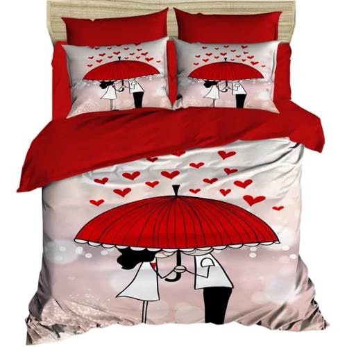 Комплект постільної білизни LightHouse Ranforce+3D Happy Rain євро червоний (420OZ_2,0)