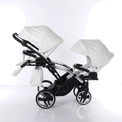 Универсальная коляска для двойни 2 в 1 Junama Mirror Satin Duo Slim 04, белый с серебристым (J-MS-DUOs-04): Количество блоков 2