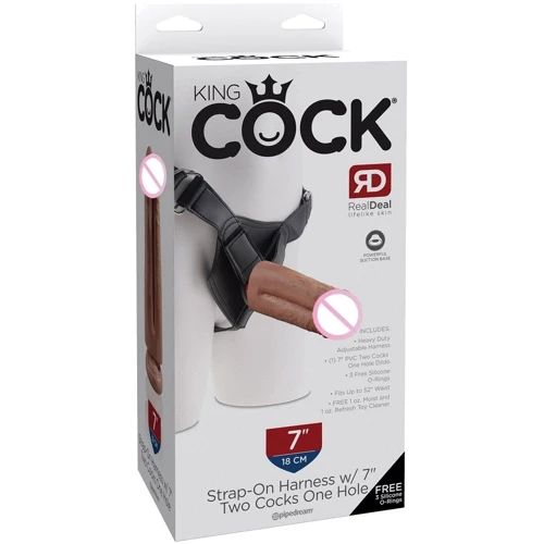 Страпон с двойным фаллоимитатором Pipdream Harness 7 Two Cocks One Hole, 17,8х4,5 см
