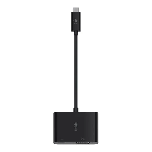Адаптер Belkin Adapter USB-C to VGA 60W PD + USB-C Black (AVC001BTBK): Додаткові роз'єми VGA, USB-C