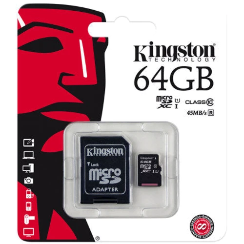 Карта памяти Kingston 64GB microSDXC Class 10 UHS-I U1 + adapter (SDCS/64GB): Тип карты microSDXC
