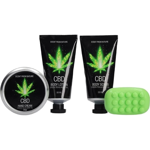 Набір після ванни та душу CBD Gift set - GREEN TEA & HEMP OIL (4 предмети)