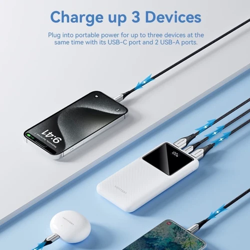 Внешний аккумулятор Vention Power Bank 10000mAh LED Display 22.5W White (FHKW0)